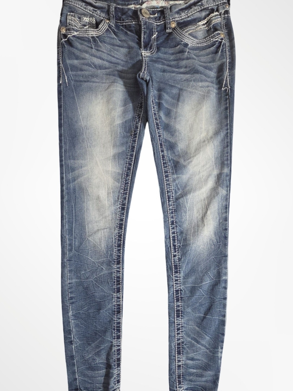 Amethyst Y2K Low Rise Skinny Jeans Size 5 Dark Wash Contrast Stitch